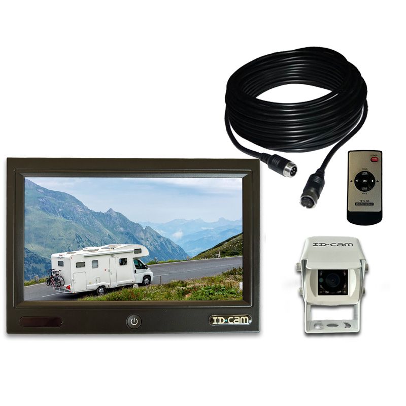 Kit ID710HDWB moniteur 7 pouces 2 entrées caméra, une caméra blanche sur étrier orientable, idéale pour les camping-car
